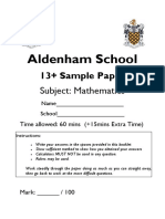 Aldenham School 13 Plus Maths Sample Paper