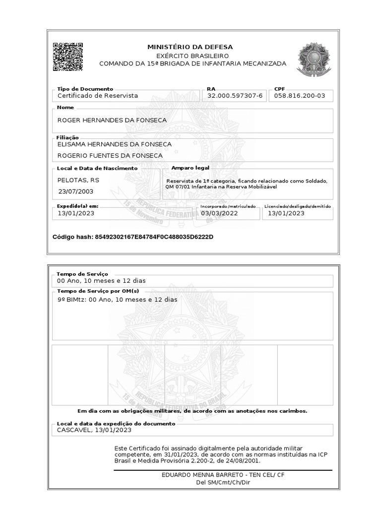 Certificado de Reservista PDF PDF