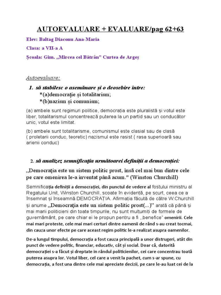 Autoevaluare+Evaluare Pag 62 Manual | PDF