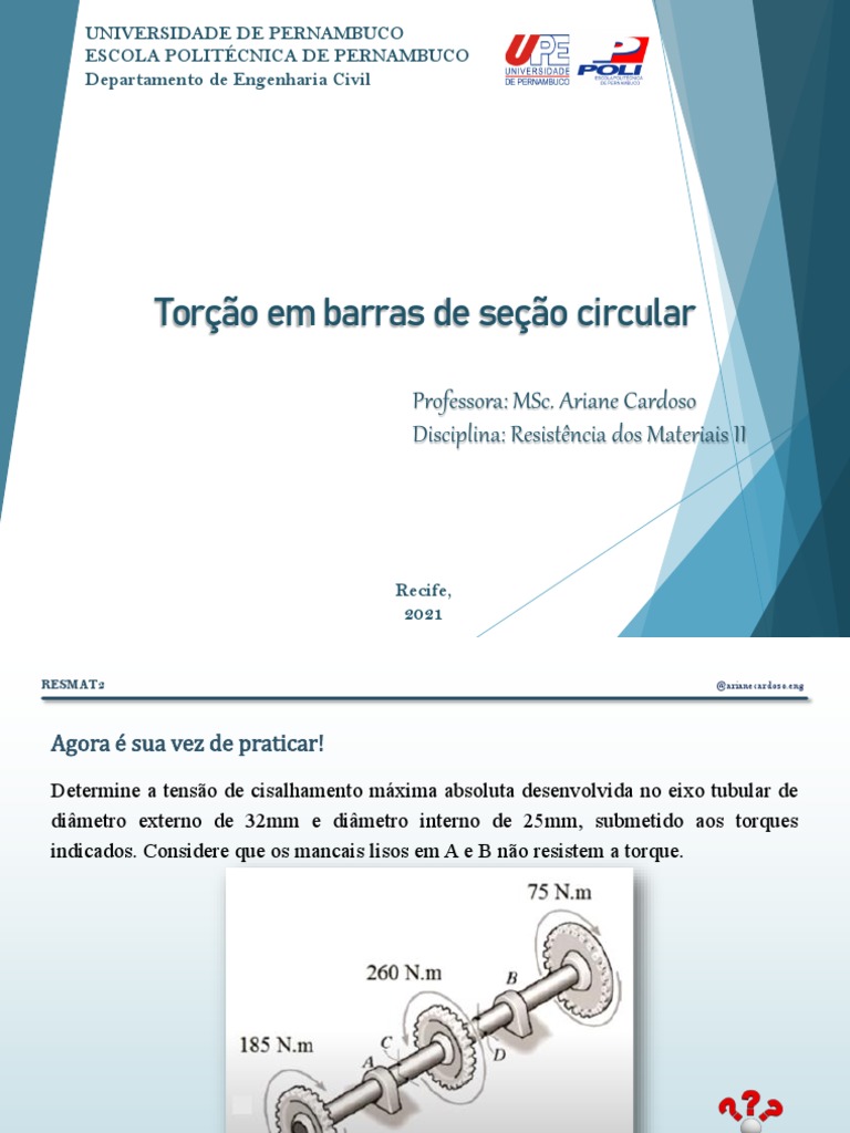Exercícios Torção em Barras de Seção Circular | PDF | Estresse ...
