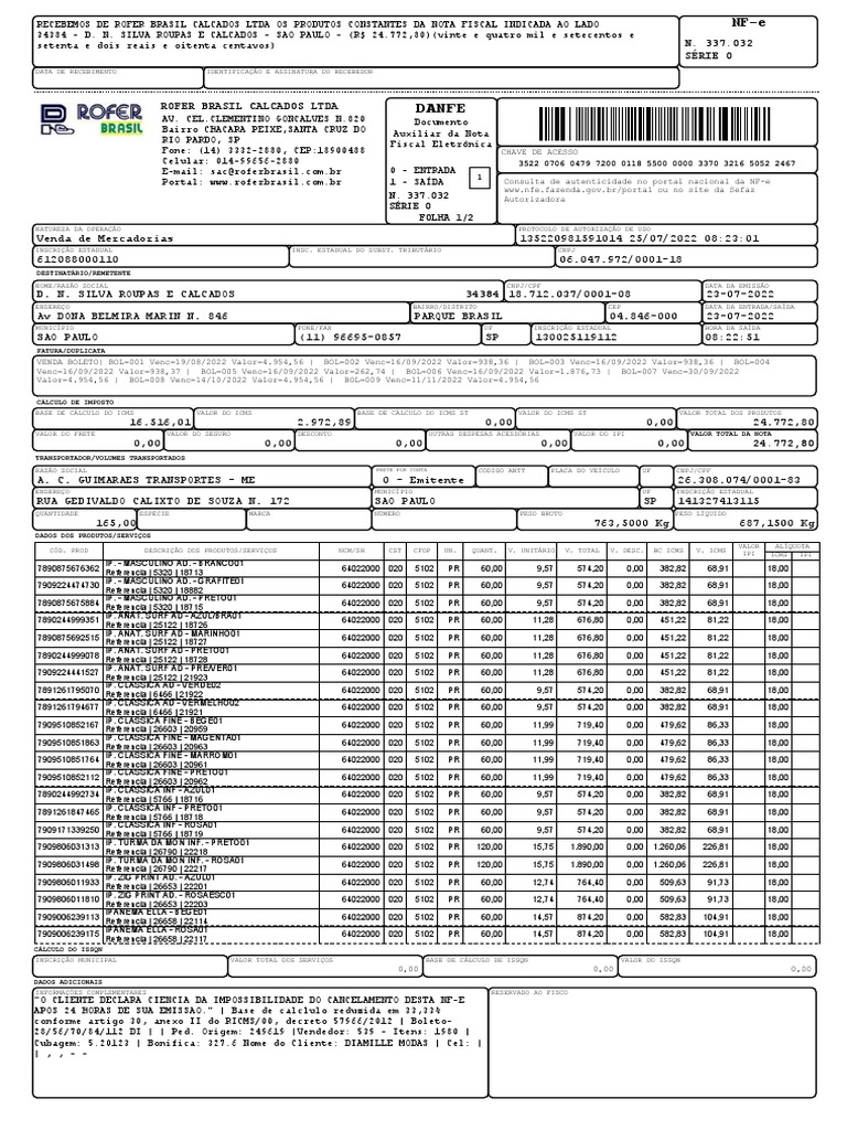 Nota Fiscal de Produtos de Vestuário | PDF | Recibo | Comércio
