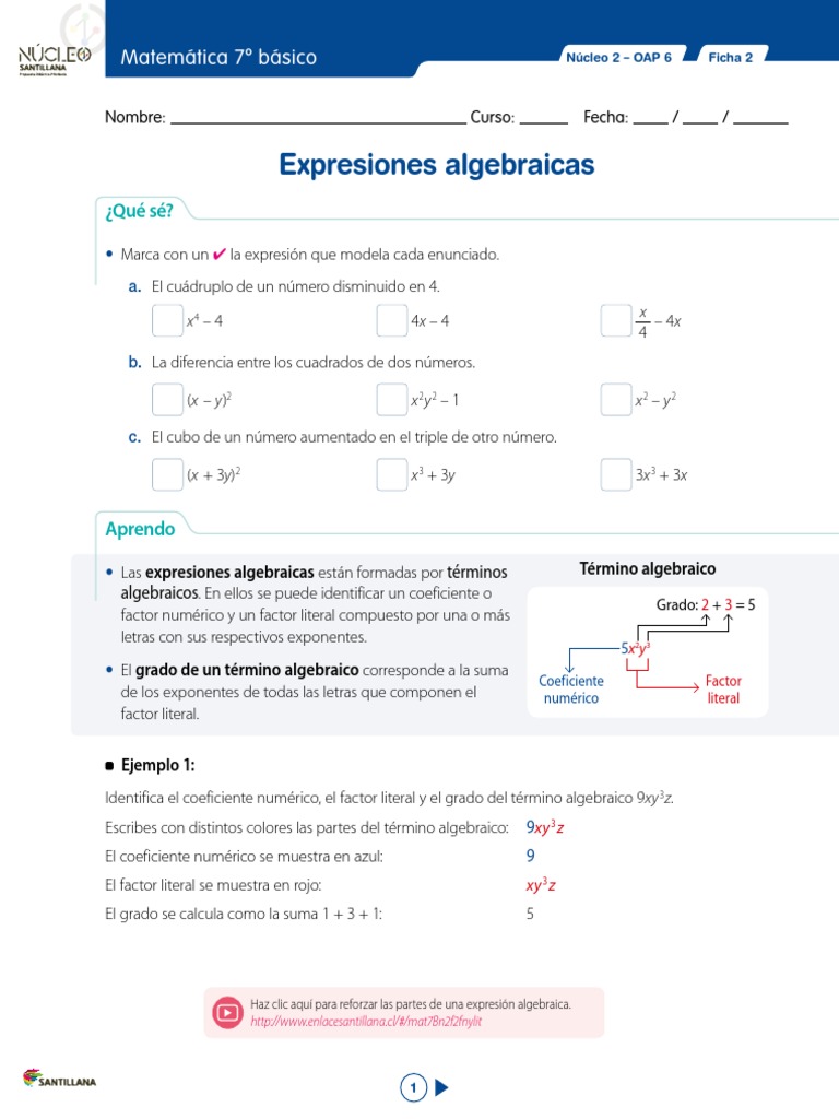 Expresiones algebraicas para primaria | PDF | Fórmula | Matemáticas