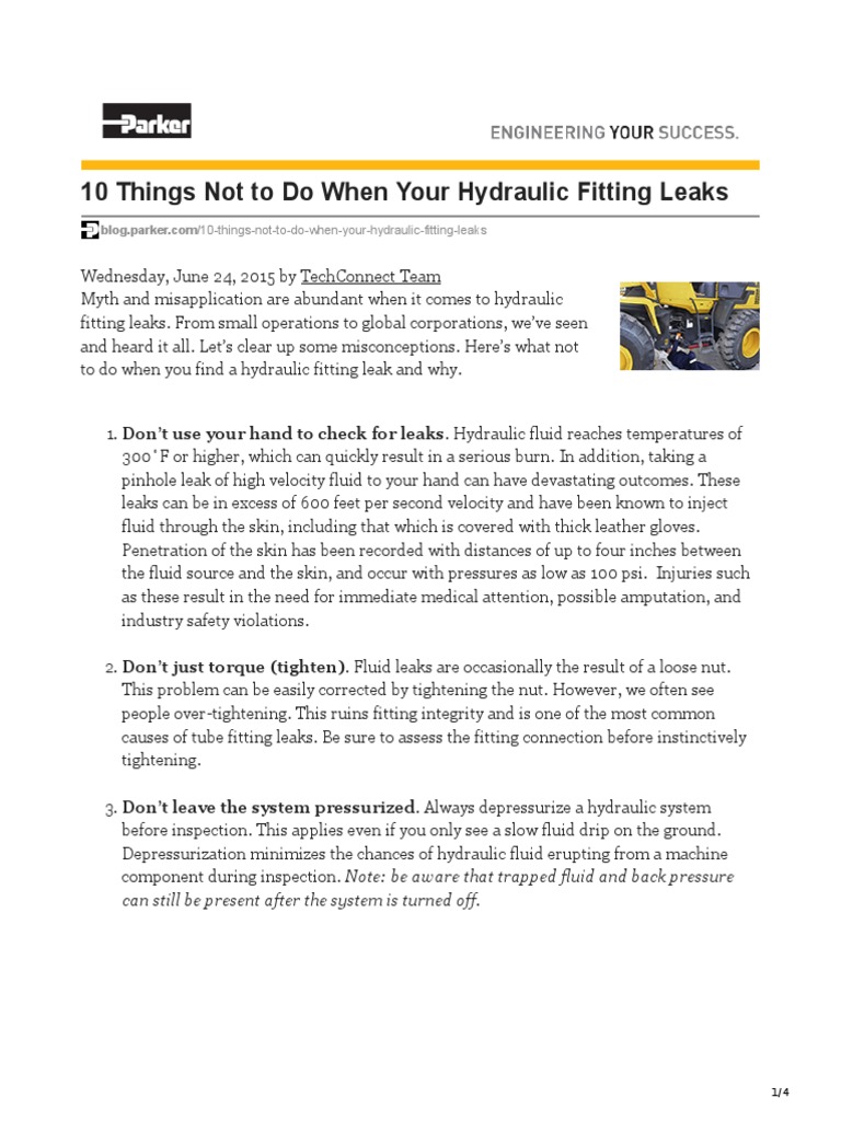 10 Things Not To Do When Your Hydraulic Fitting Leaks Download Free