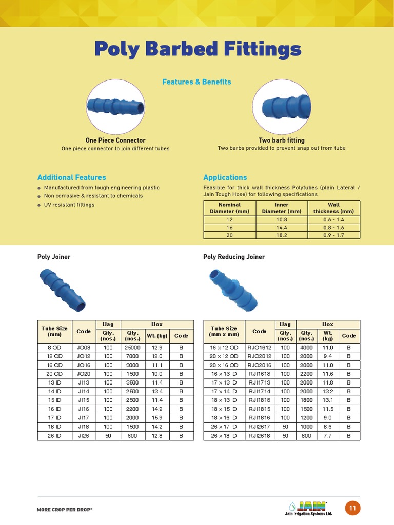 Poly Barbed Fittings Features & Benefits PDF Pipe (Fluid Conveyance) Equipment