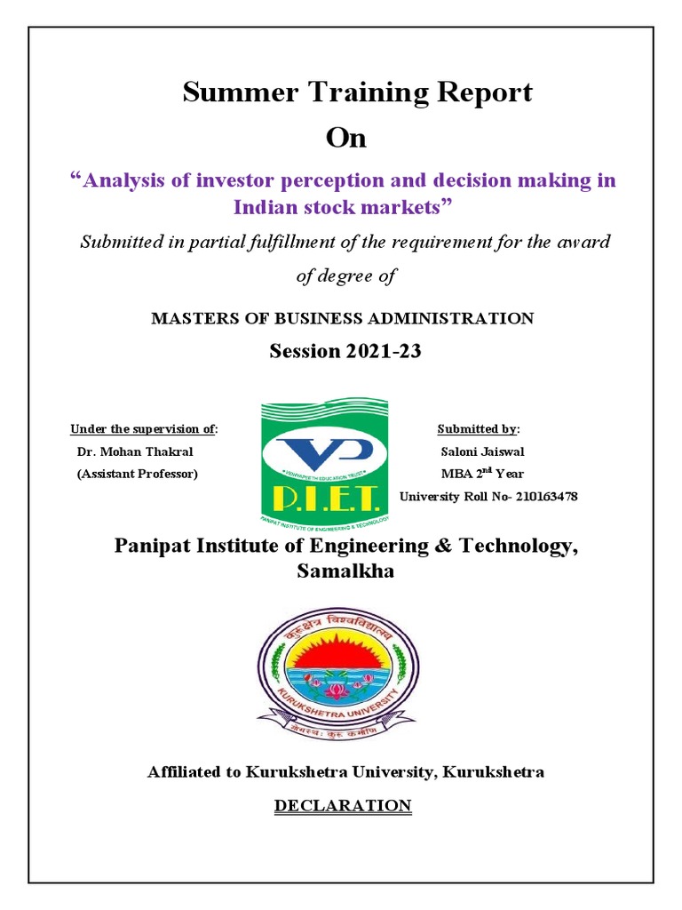 Saloni Si Project Report | PDF | Investment Fund | Investing