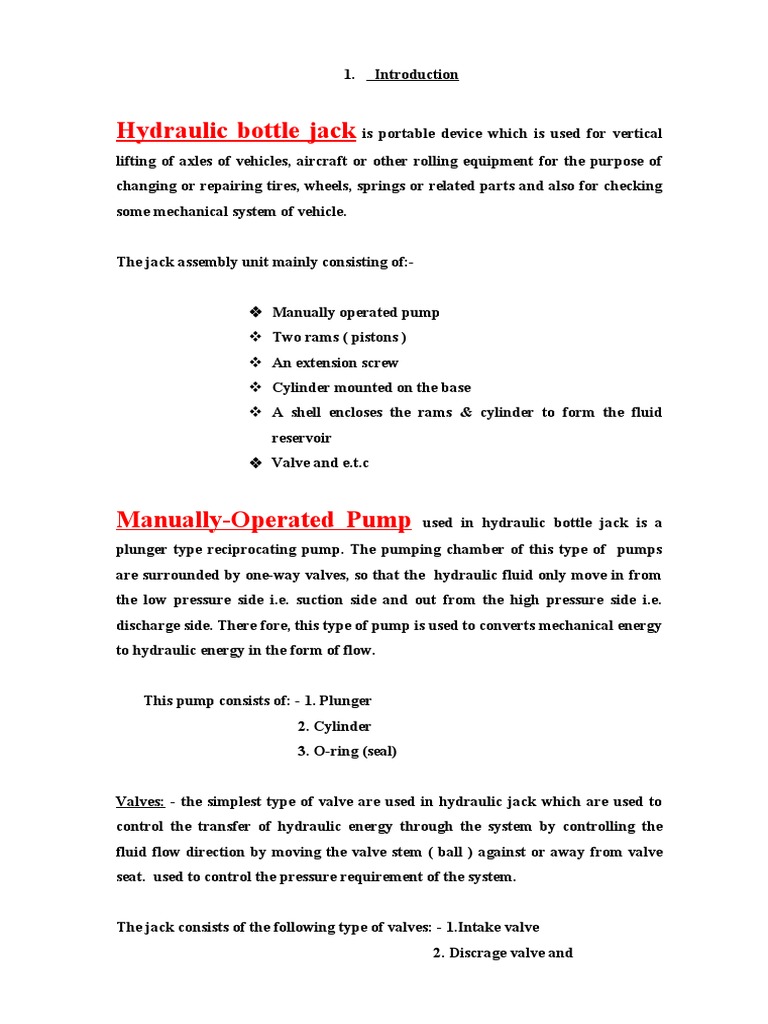 Hydraulic Bottle Jack | PDF | Pump | Valve