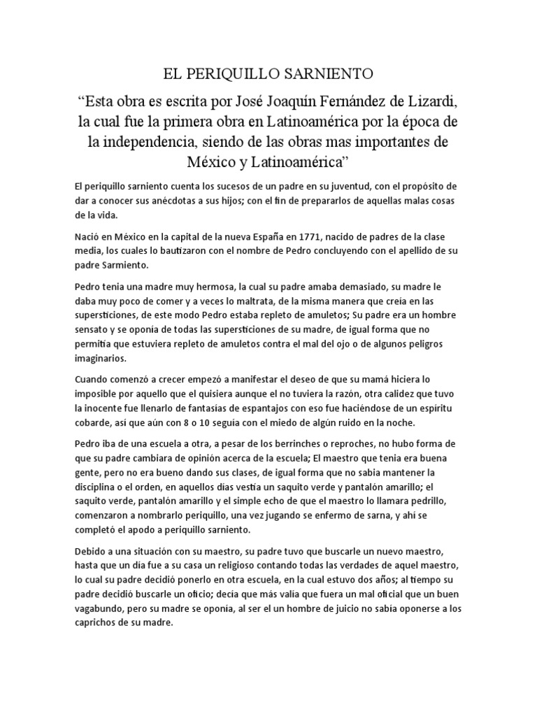 La historia de Periquillo Sarniento | PDF