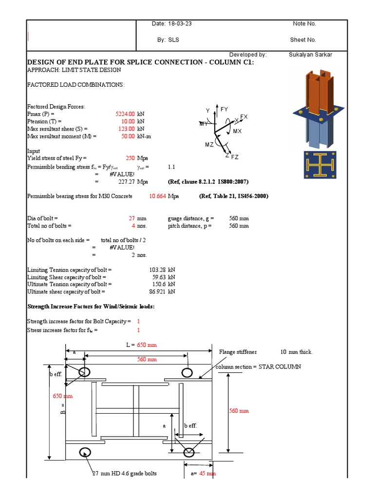 End Plate Column Splice Connection by IS Code | Download Free PDF ...