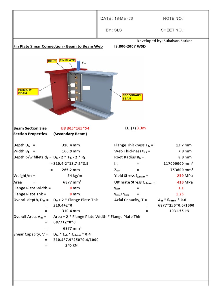 Fin Plate Shear Connection Design | PDF | Screw | Bending