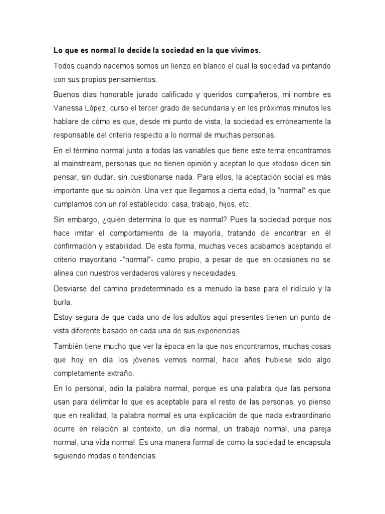 Lo Que Es Normal Lo Decide La Sociedad en La Que Vivimos | PDF