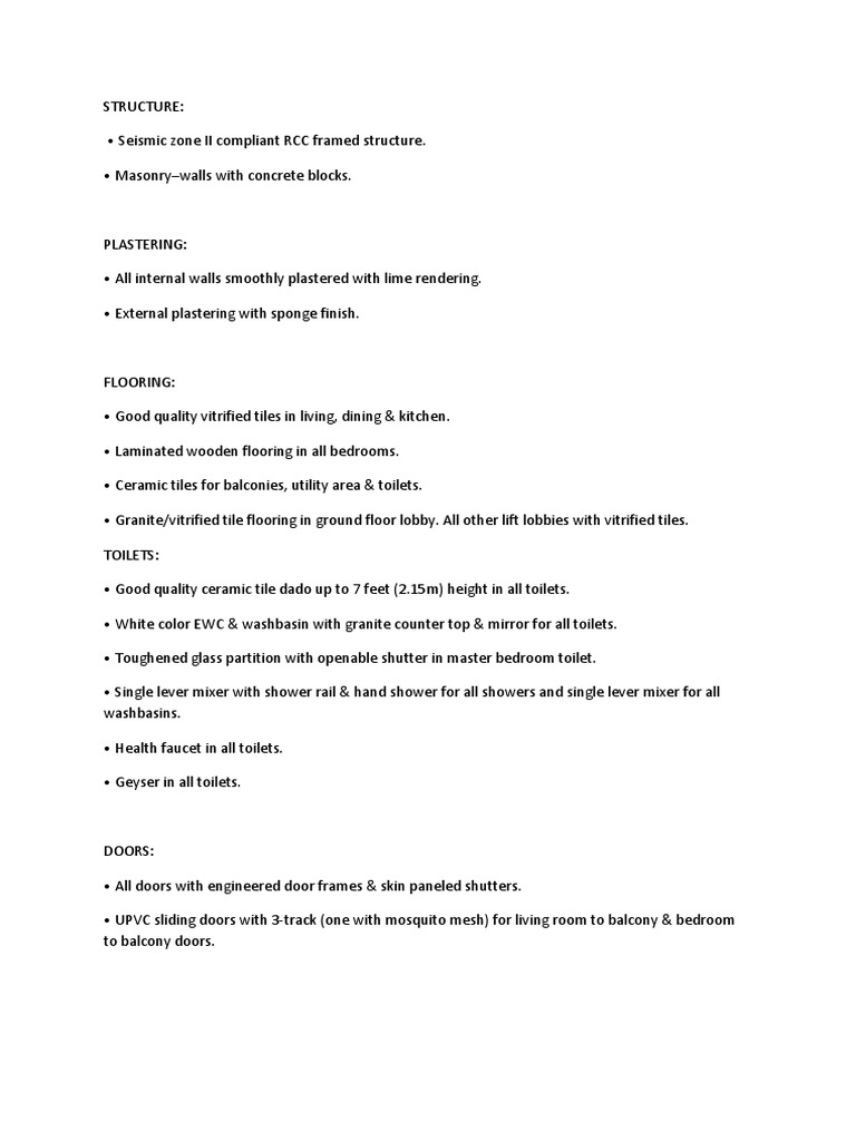 Adarsh Palm Retreat Mayberry Specifications PDF PDF