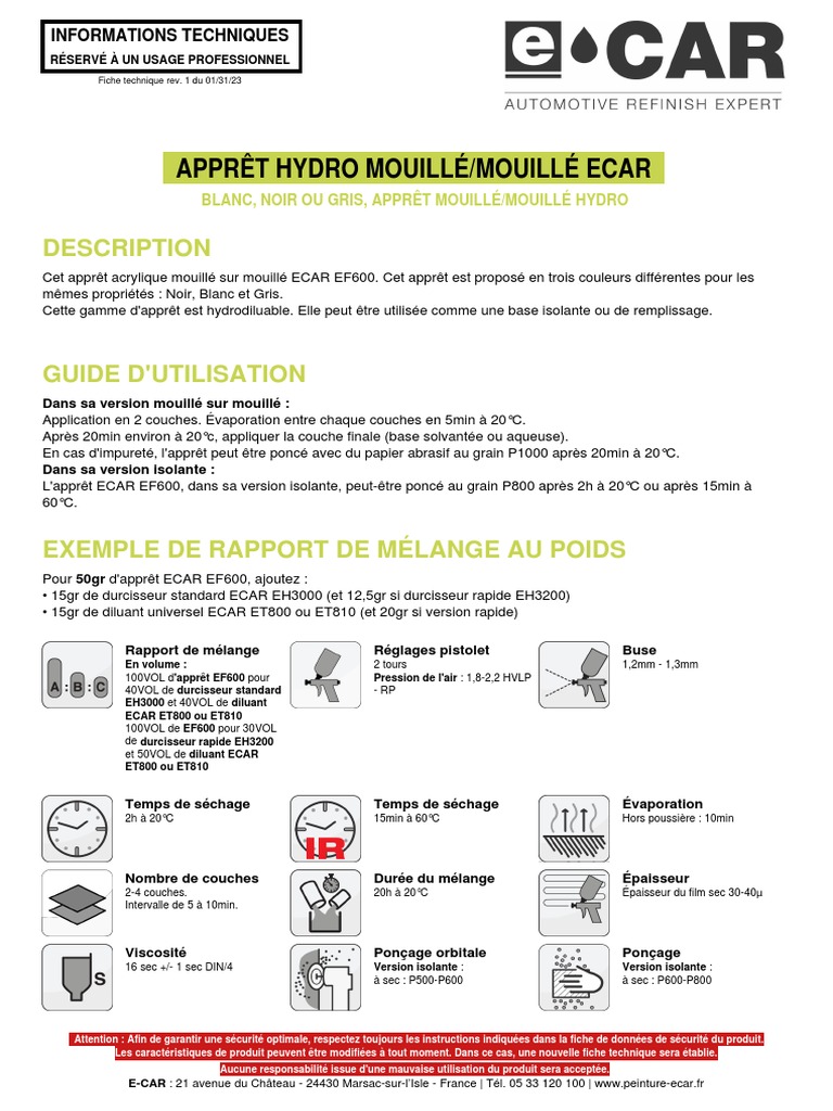 Fiche Technique Apprêt ECAR EF600 | PDF | Matériaux | Sciences physiques