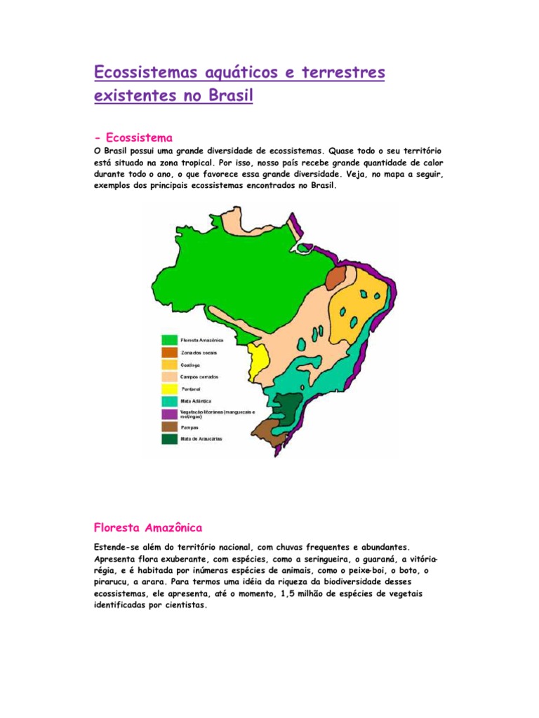 Ecossistemas Aquáticos e Terrestres Existentes No Brasil - Bio | PDF