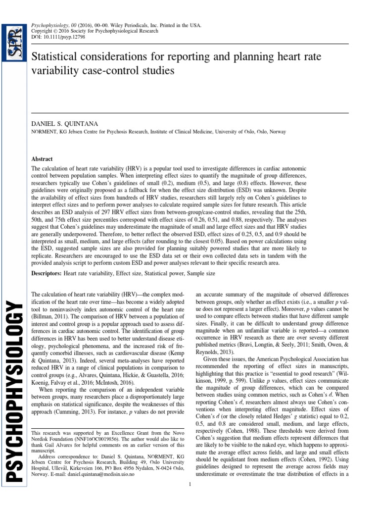 Quintana 2016 | PDF | Effect Size | Meta Analysis