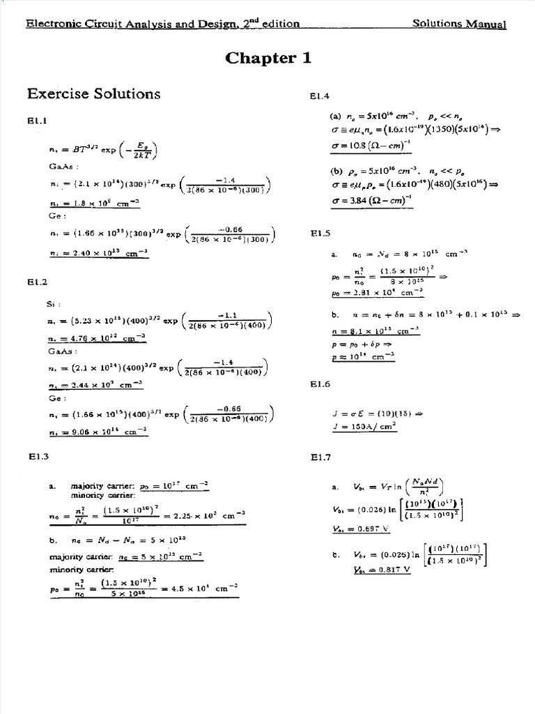 Solution Manual To Electronic Circuit Analysis and Design - 2nd Ed. by ...