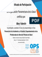 Prevención de La Autolesión y El Suicidio Empoderamiento de Los Profesionales de Atención Primaria de Salud-Certificado Del Curso 2836186