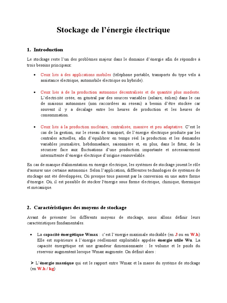 Technologies de stockage d'énergie électrique | PDF | Pile rechargeable ...