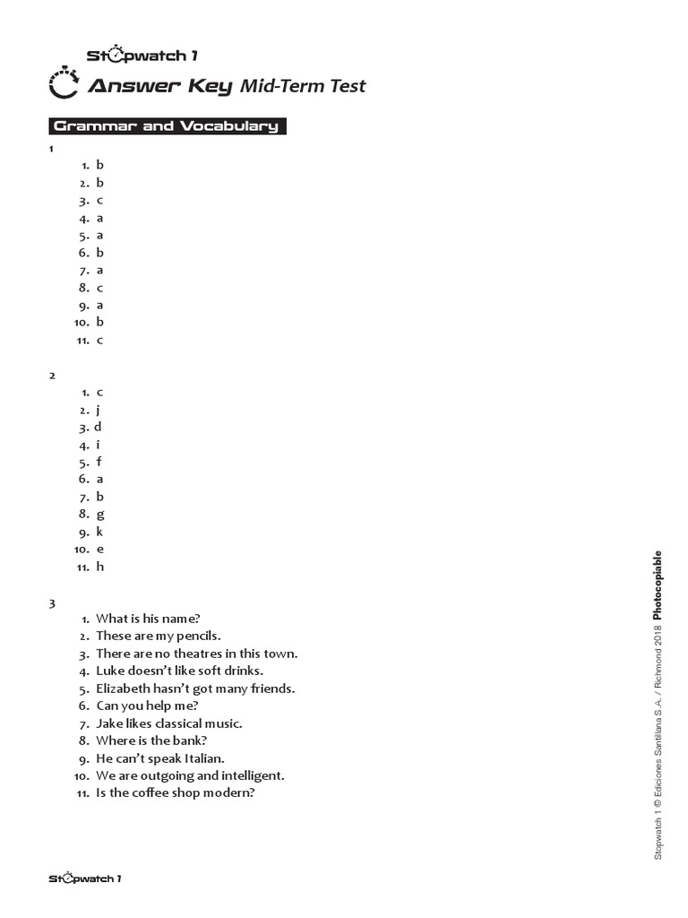 TRM SW1 Answer Key MidTerm Test PDF Applied Linguistics Linguistics
