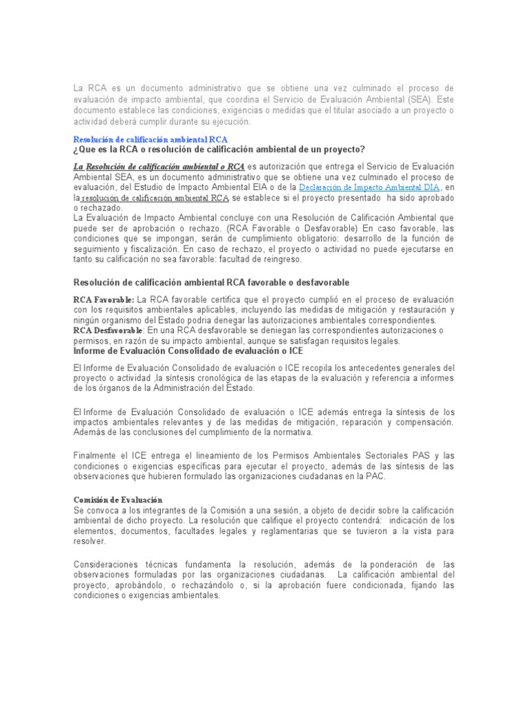 Qué es la RCA Ambiental en Chile | PDF | Evaluación de impacto ...