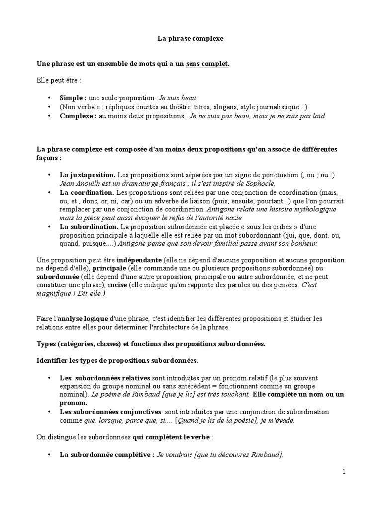 Comprendre la phrase complexe | PDF | Clause | Mécanique du langage
