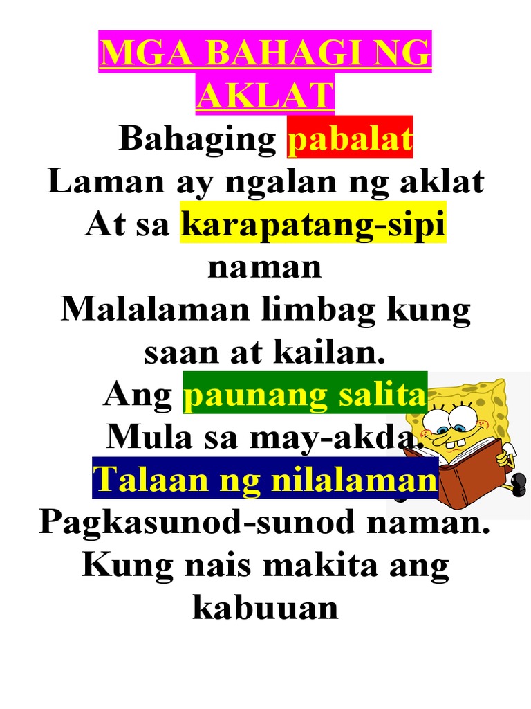 Tula MGA BAHAGI NG AKLAT | PDF