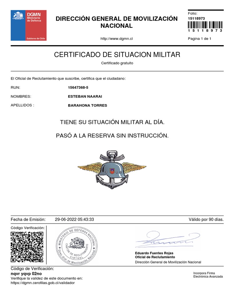 DGMN Certificado de Situacion Militar 15118973 | PDF | Autenticación