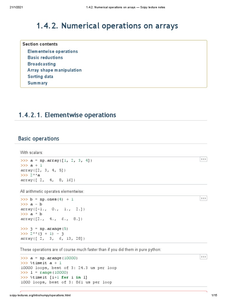 1.4.2. Numerical Operations On Arrays - Scipy Lecture Notes PDF | PDF ...