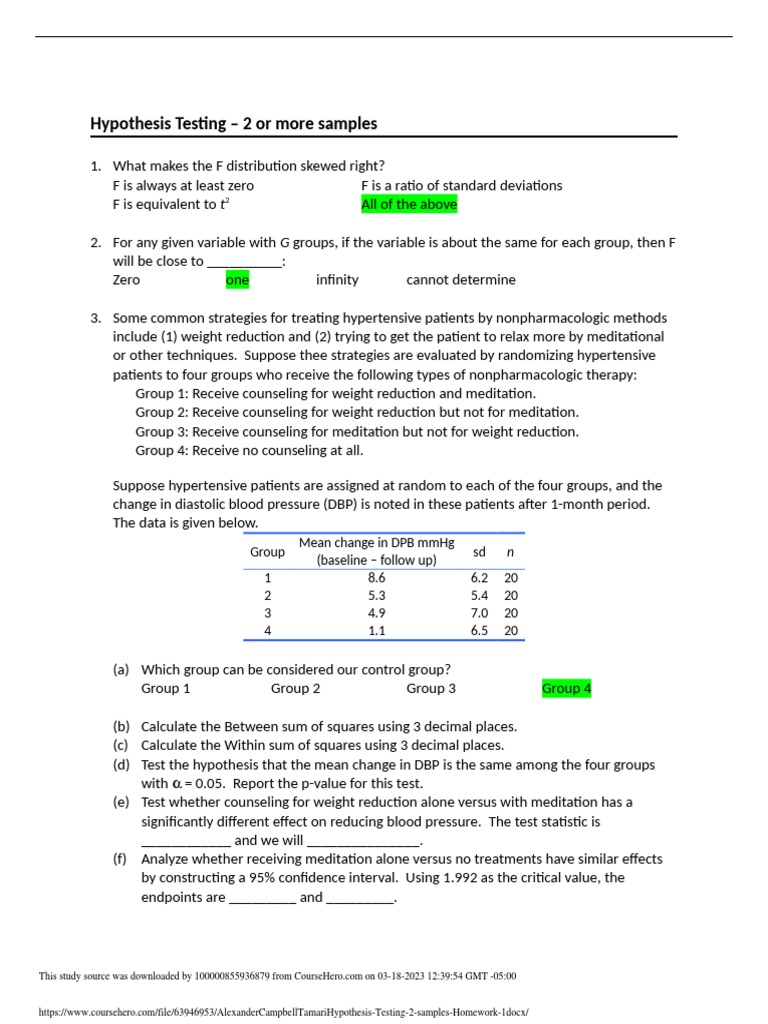 AlexanderCampbell - Tamari.Hypothesis Testing 2 Samples Homework 1 ...