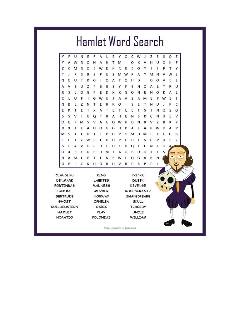 Hamlet Word Search Puzzle Worksheet Activity JPG PDF