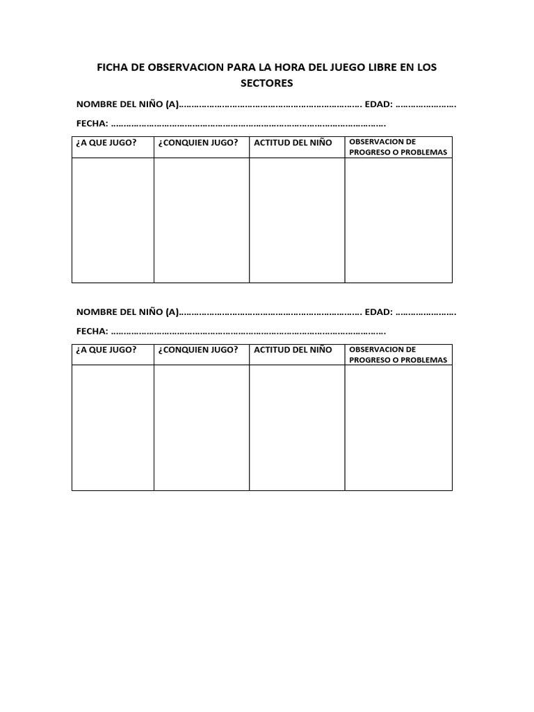 Ficha de Observacion para La Hora Del Juego Libre en Los Sectores | PDF