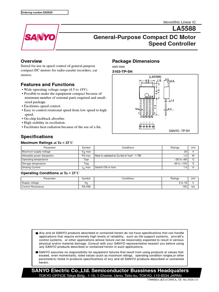 LA5588 DC Motor Speed Controller Datasheet | PDF | Electrical ...