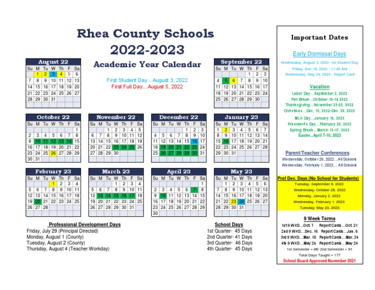 Approved 2022-23 Rhea County Calendar 8 | PDF | Festival | Holidays