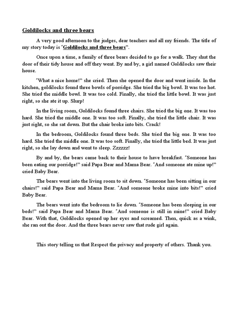 goldilocks and the three bears story with pictures pdf free download