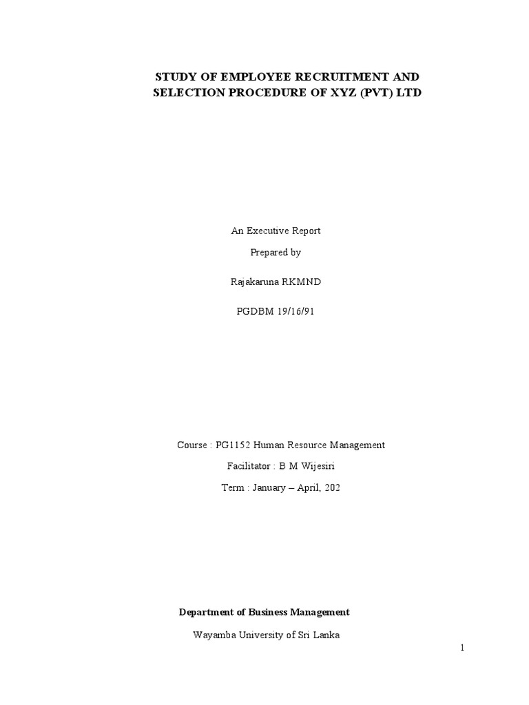 Guidlines For The Field Study Report PDF Recruitment Swot Analysis