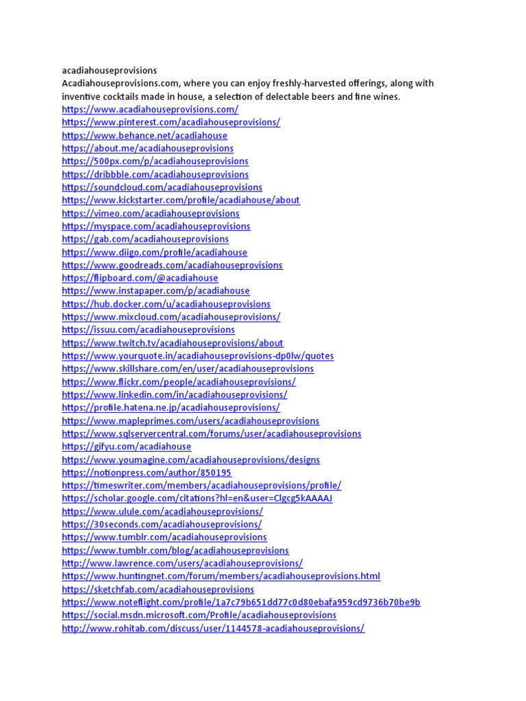 Acadia House Provisions PDF Drink Alcoholic Drinks