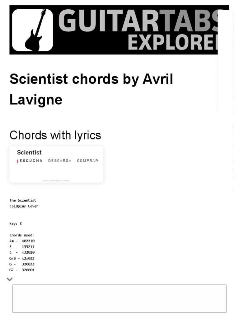 Scientist Chords By Avril Lavigne Chords Explorer Pdf