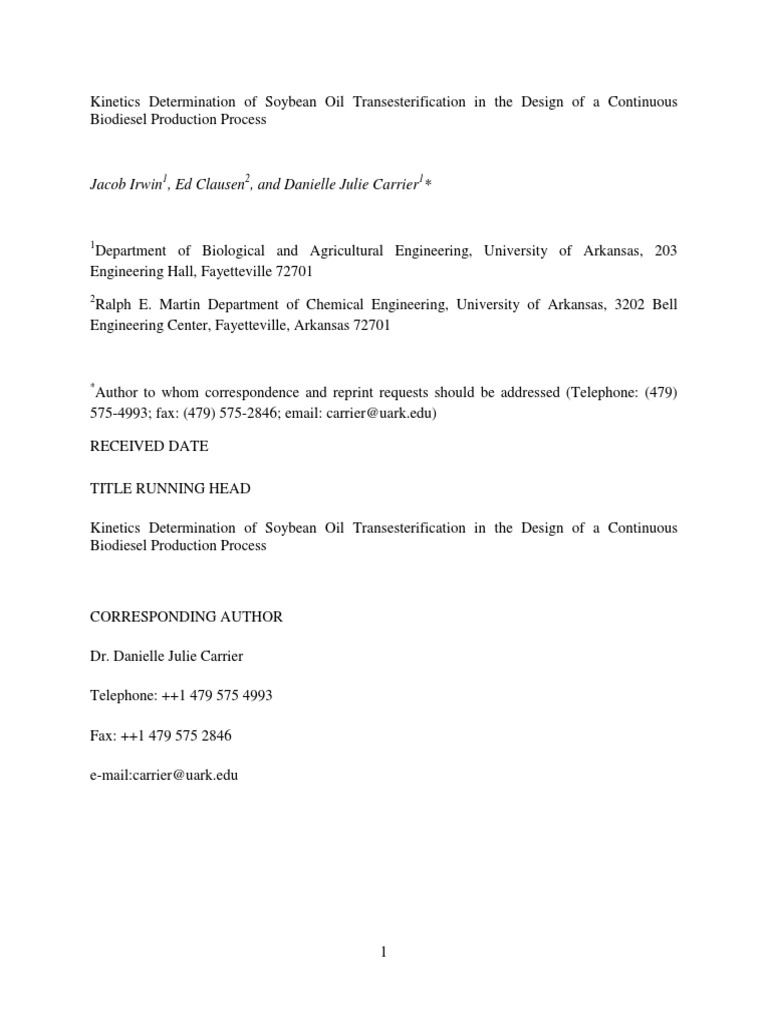 Transesterification Kinetics For Soybean Oil | PDF | Chemical Kinetics ...