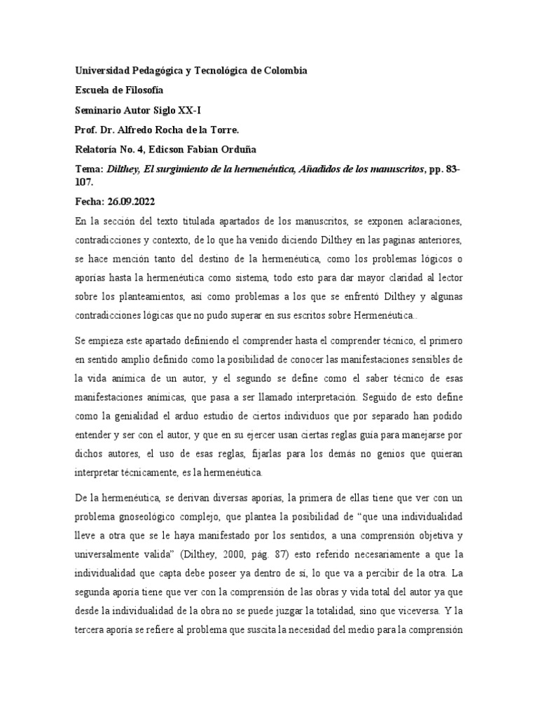 RELATORÍA No. 4 PDF Hermenéutica Filología