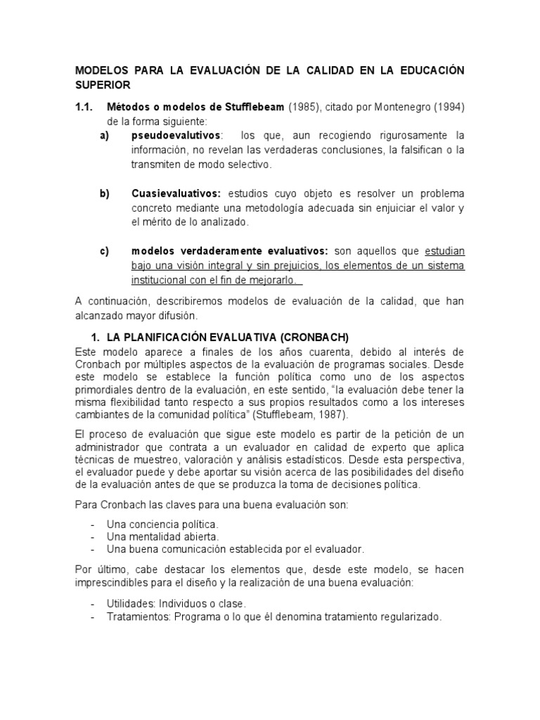 Modelos de Evaluación de Calidad Educativa | PDF | Evaluación | Enseñando