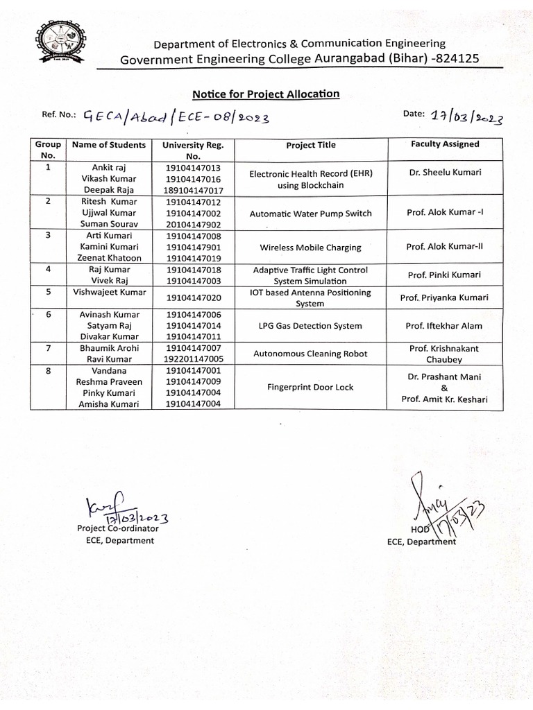 Notice for project allocation pdf