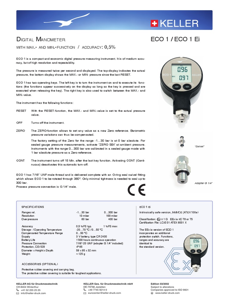 KELLER ECO 1 Digital Pressure Sensor | PDF | Pressure Measurement ...