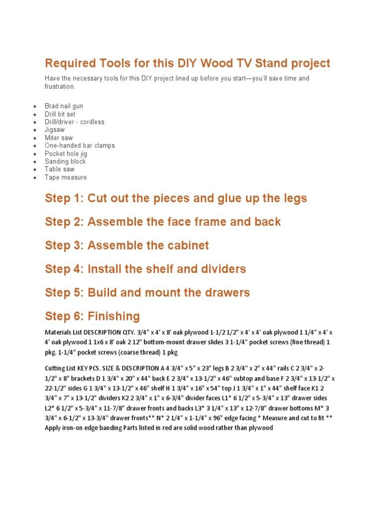 Required Tools For This DIY Wood TV Stand Project PDF