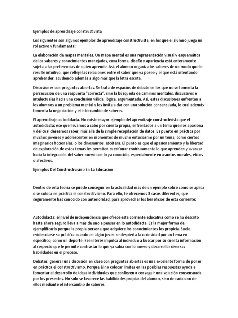 Ejemplos de Aprendizaje Constructivista | PDF | Constructivismo ...