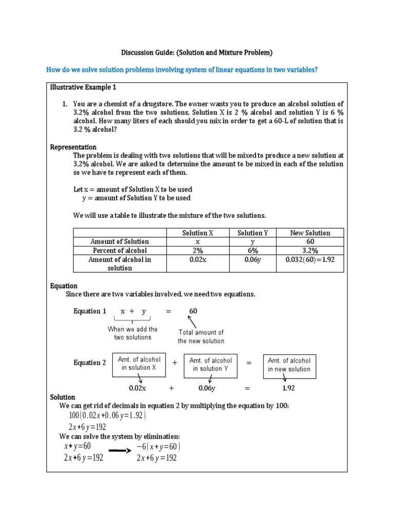 (Solution and Mixture Problems) Problems Involving Systems of Linear