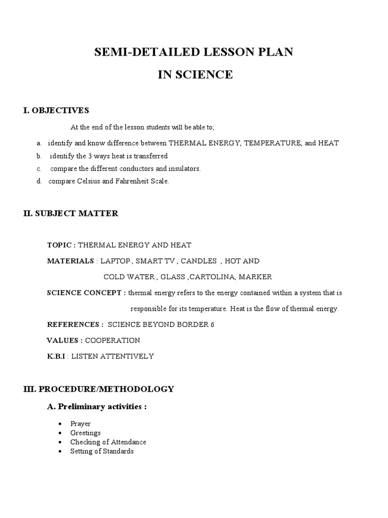 Thermal Energy and Heat Lesson Plan | PDF | Thermal Conduction | Heat ...