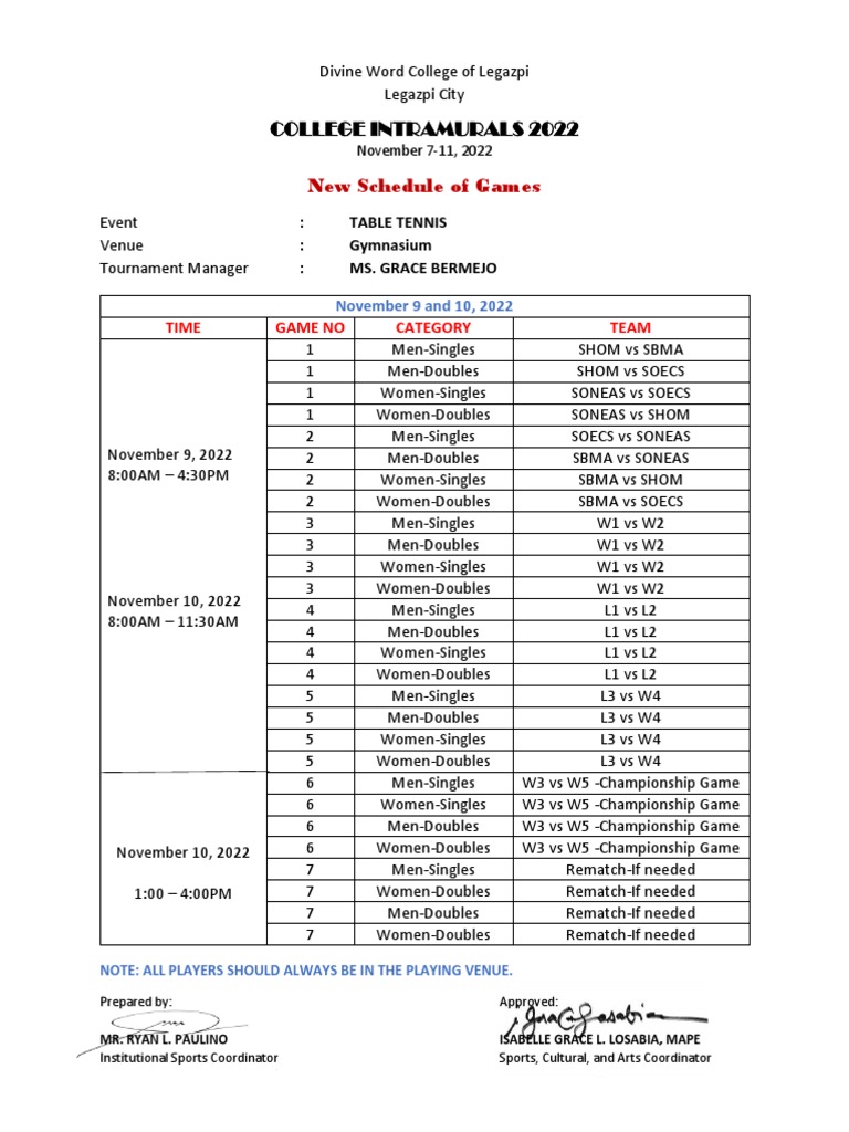 Table tennis new schedule pdf