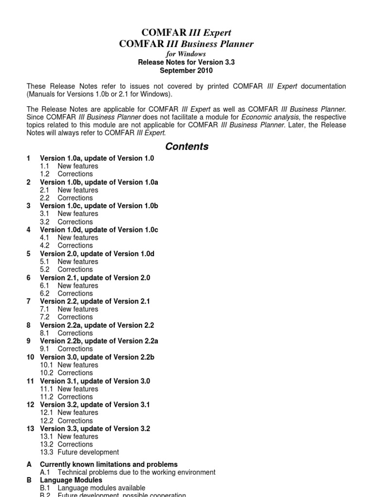 COMFAR III Expert Version 3.3 Release Notes | PDF | Internal Rate Of ...