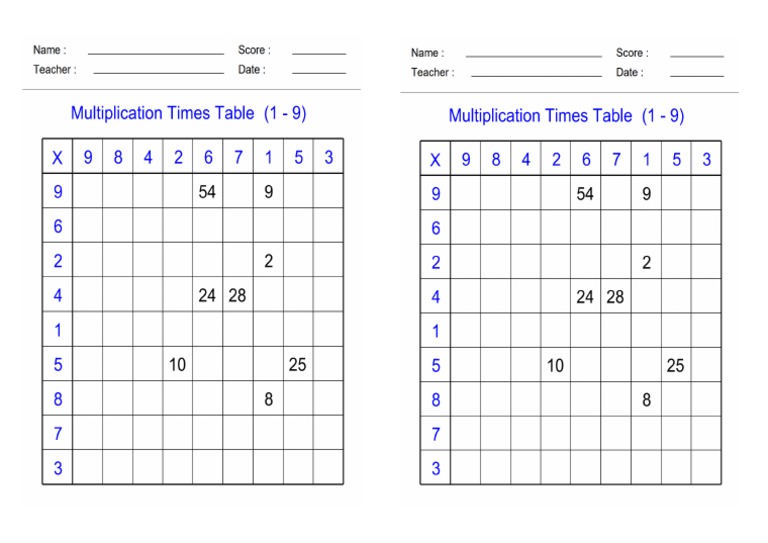 Jadual Sifir 1 9 Random 1 Pdf