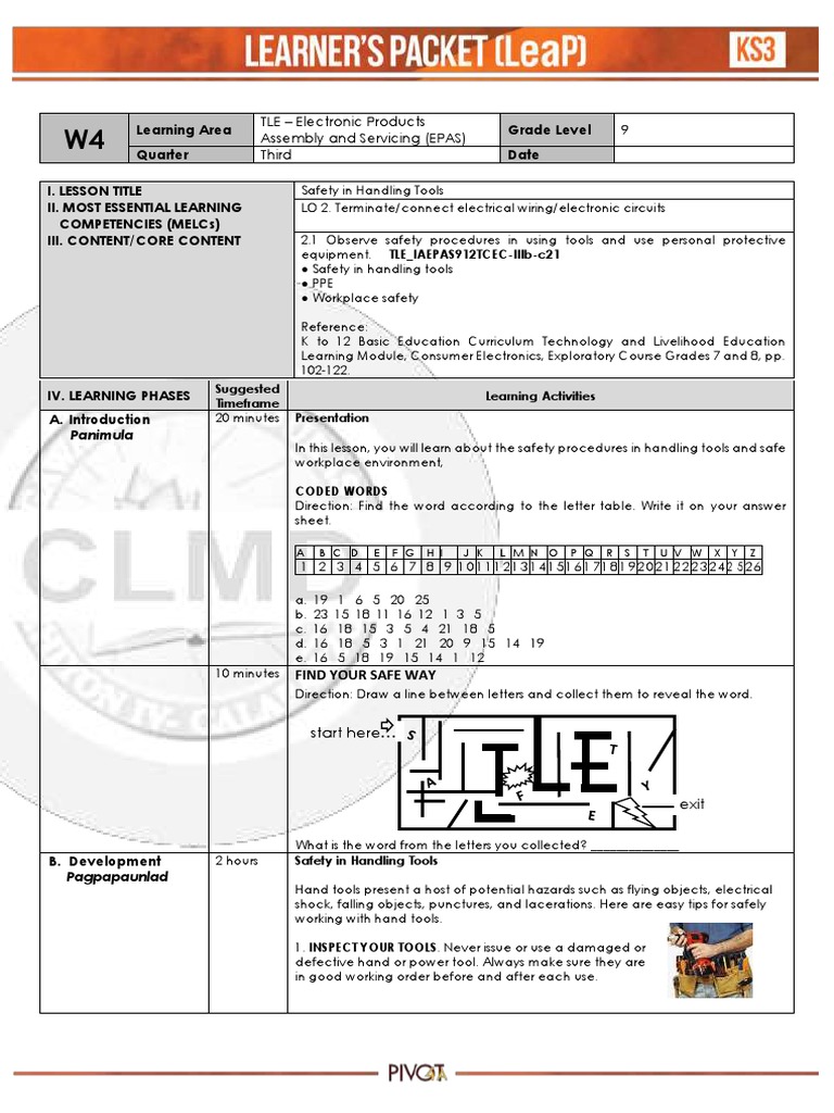 Tle Ia Ep9 W4 PDF Personal Protective Equipment Tools