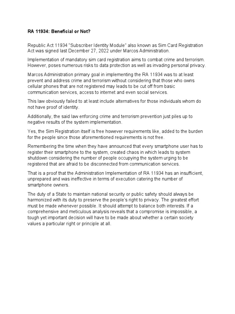 Sim Card Registration Act PDF